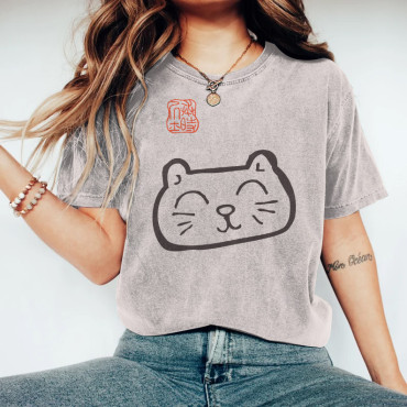 Japanese Cat Art Vintage Washed T Shirt
