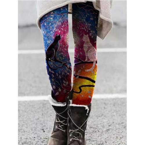 Kitty Art Painting Print Cozy Leggings