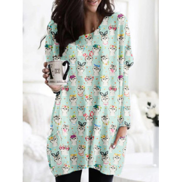 Kitty Chic Art Pattern Patch Pocket Comfy Tunic