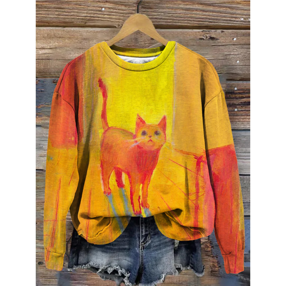 Love Cat Art Pattern Crew Neck Vintage Sweatshirt