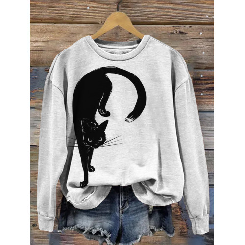 Lovely Black Cat Art Crew Neck Cozy Sweatshirt