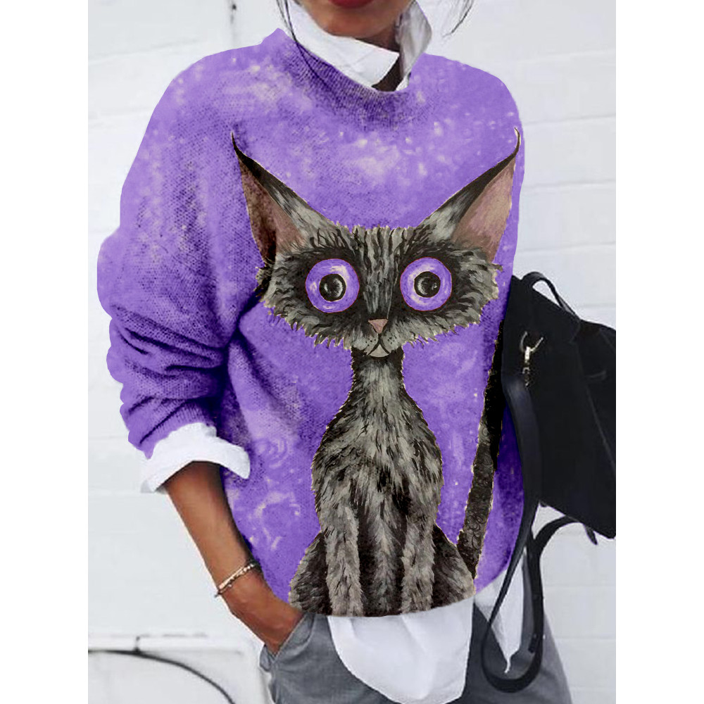 Lovely Black Cat Graphic Vintage Comfy Sweater