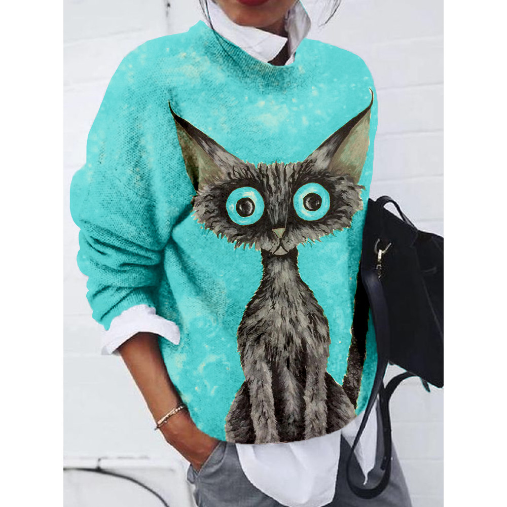 Lovely Black Cat Graphic Vintage Comfy Sweater