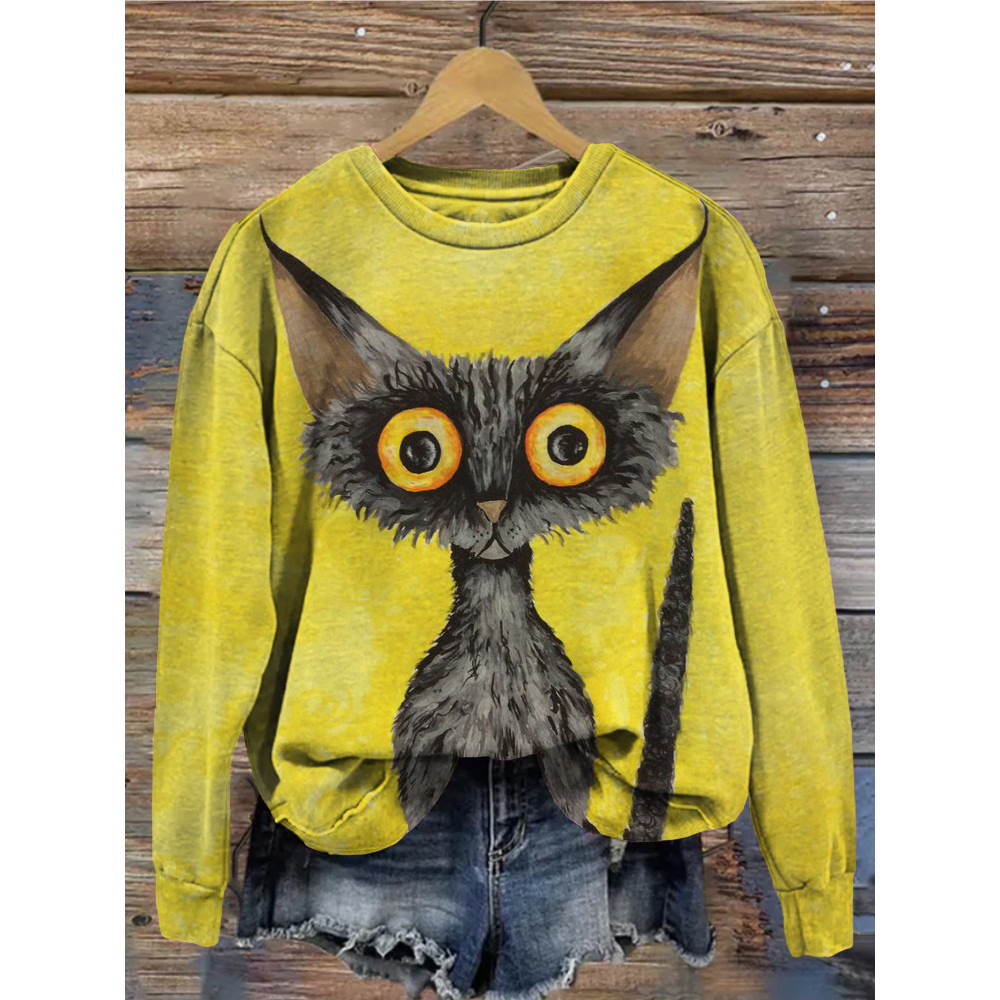 Lovely Black Cat Graphic Vintage Comfy Sweatshirt