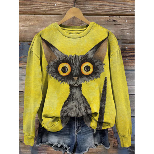 Lovely Black Cat Graphic Vintage Comfy Sweatshirt