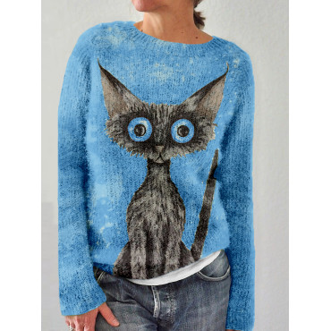 Lovely Black Cat Graphic Vintage Cozy Sweater