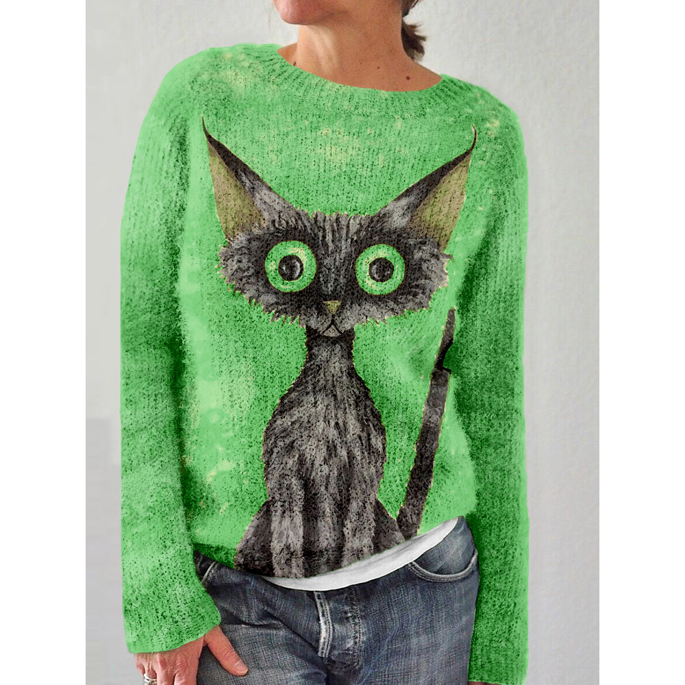 Lovely Black Cat Graphic Vintage Cozy Sweater