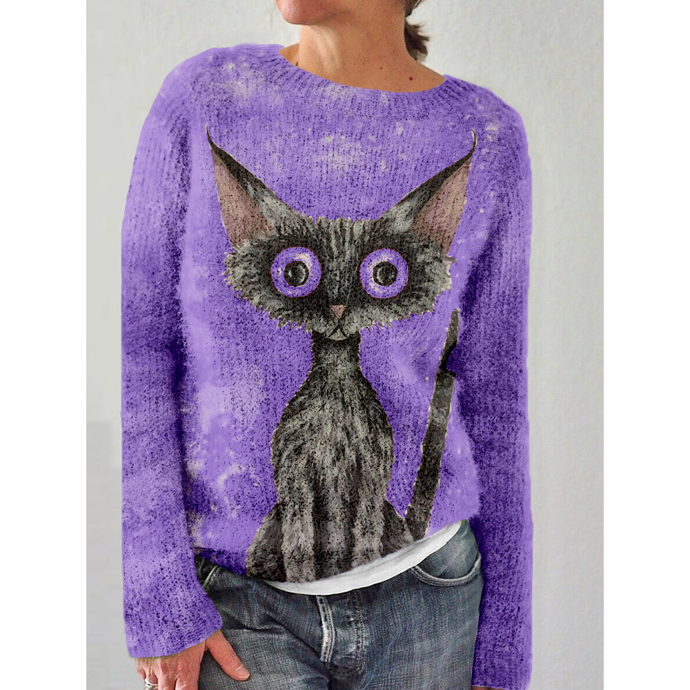 Lovely Black Cat Graphic Vintage Cozy Sweater