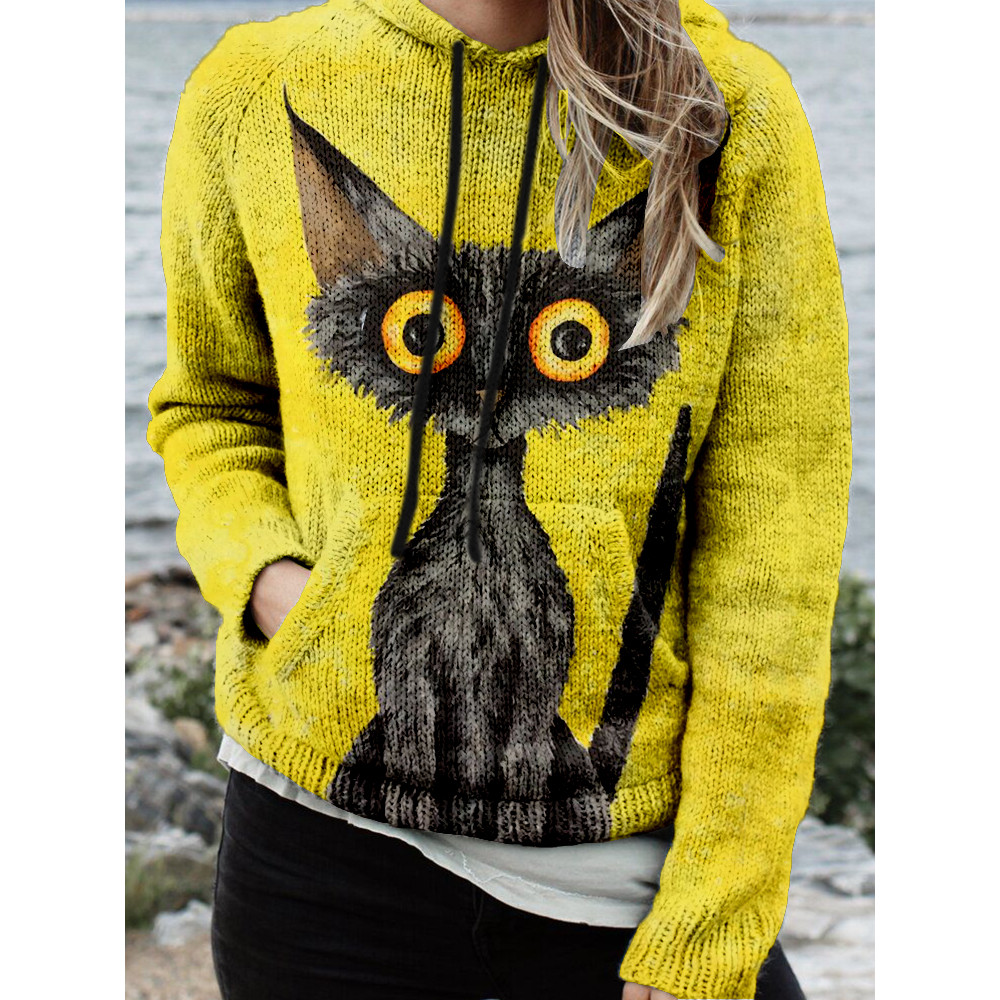 Lovely Black Cat Graphic Vintage Sweater Hoodie