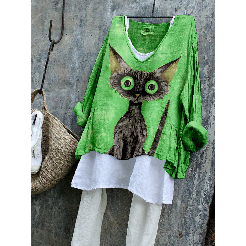 Lovely Black Cat Pattern Cozy Flowy Tunic