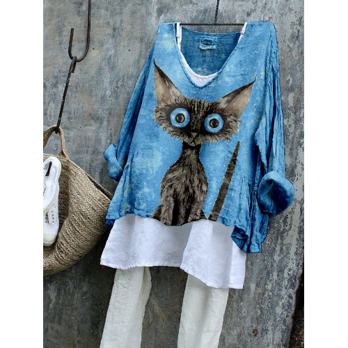 Lovely Black Cat Pattern Cozy Flowy Tunic