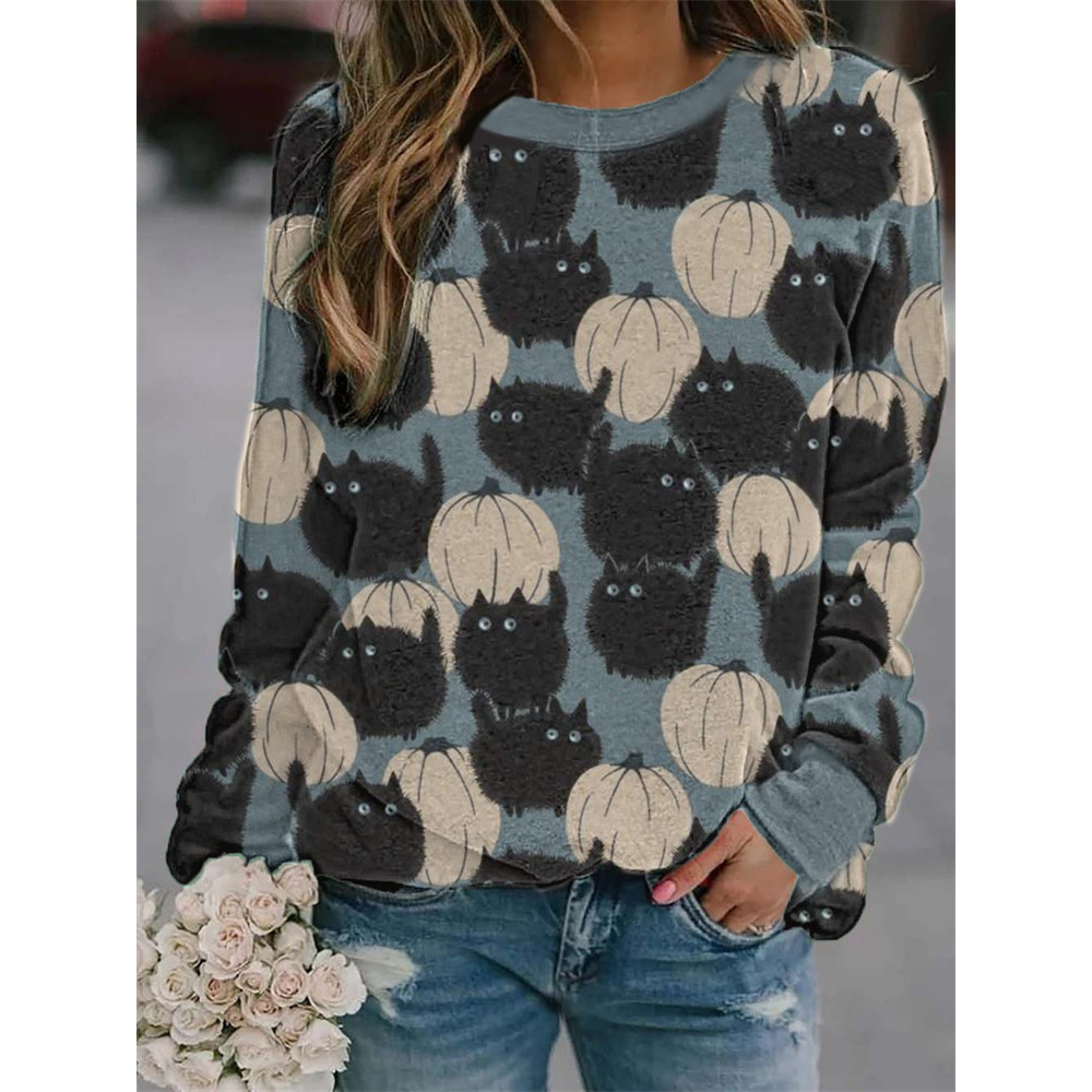 Lovely Black Cat & Pumpkin Graphic Sweatshirt