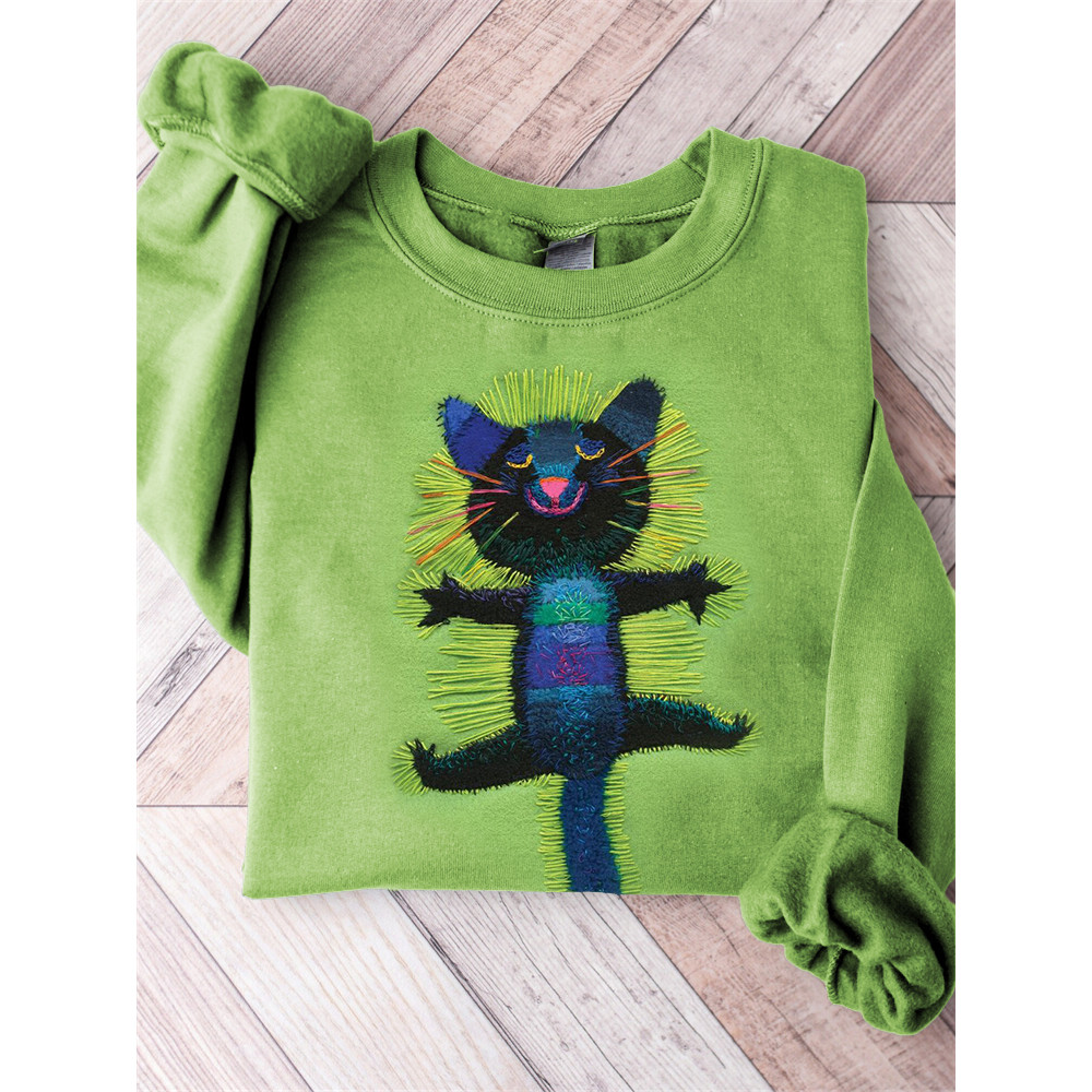 Lovely Cat Embroidery Art Comfy Sweatshirt