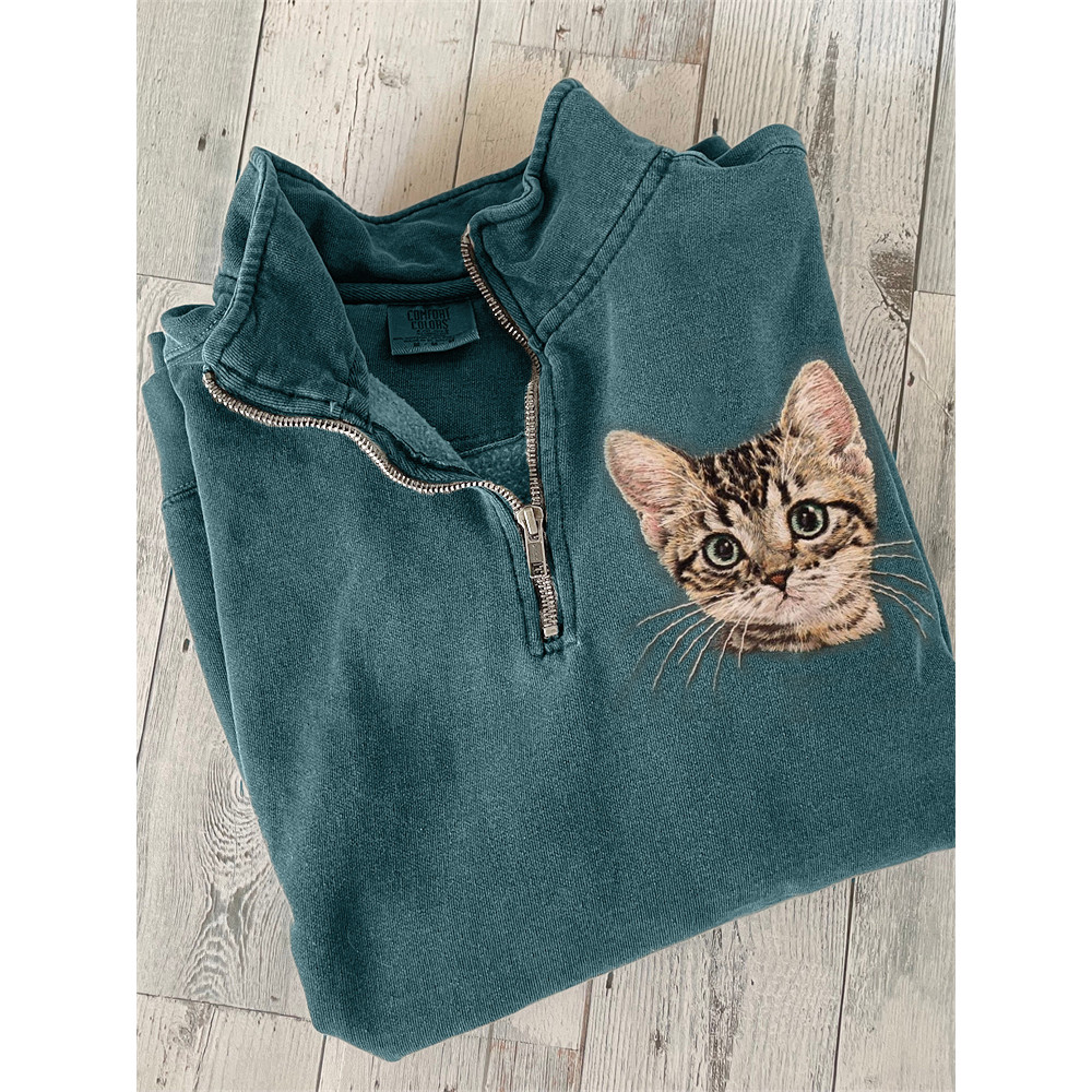 Lovely Cat Embroidery Art Zip Up Sweatshirt