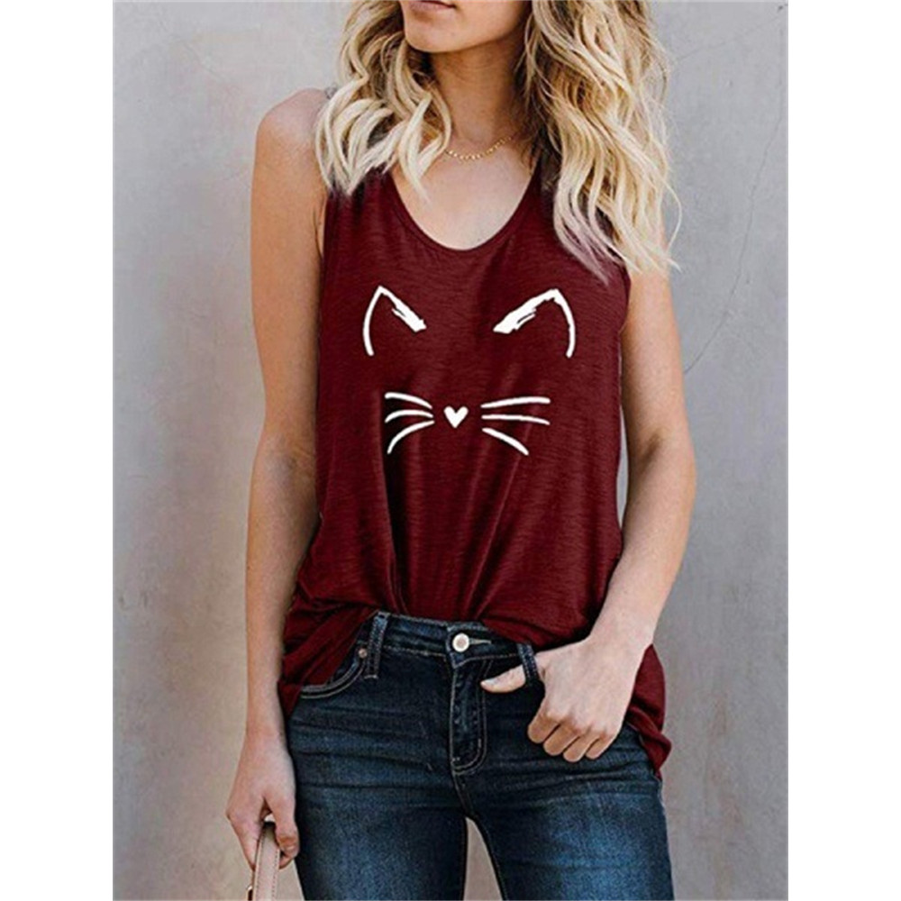 Lovely Cat Face Inspired Graphic Tank Top