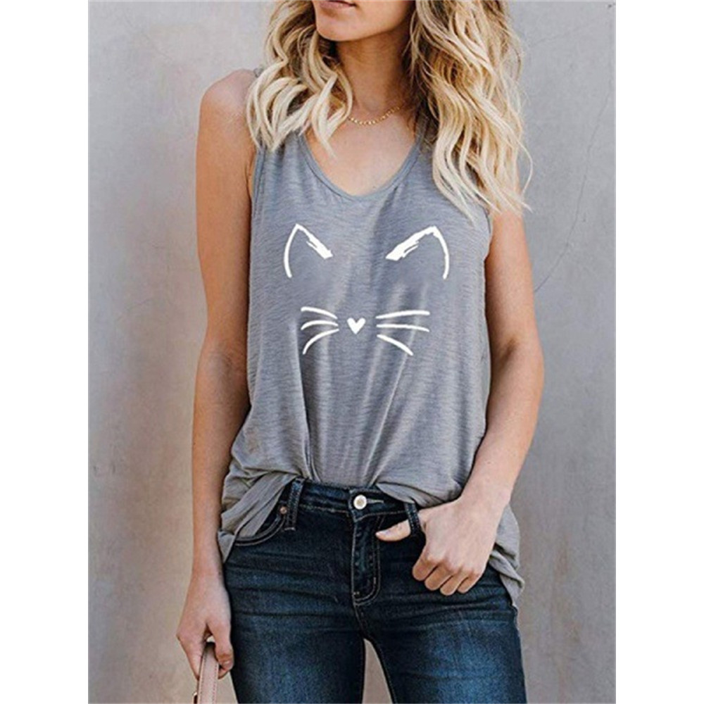 Lovely Cat Face Inspired Graphic Tank Top