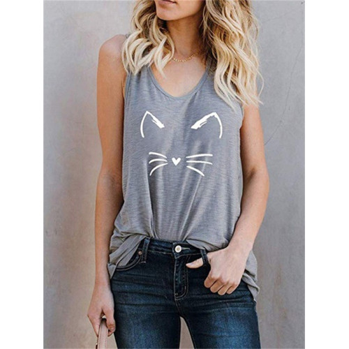 Lovely Cat Face Inspired Graphic Tank Top