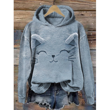Lovely Cat Face Plush Art Cozy Hoodie