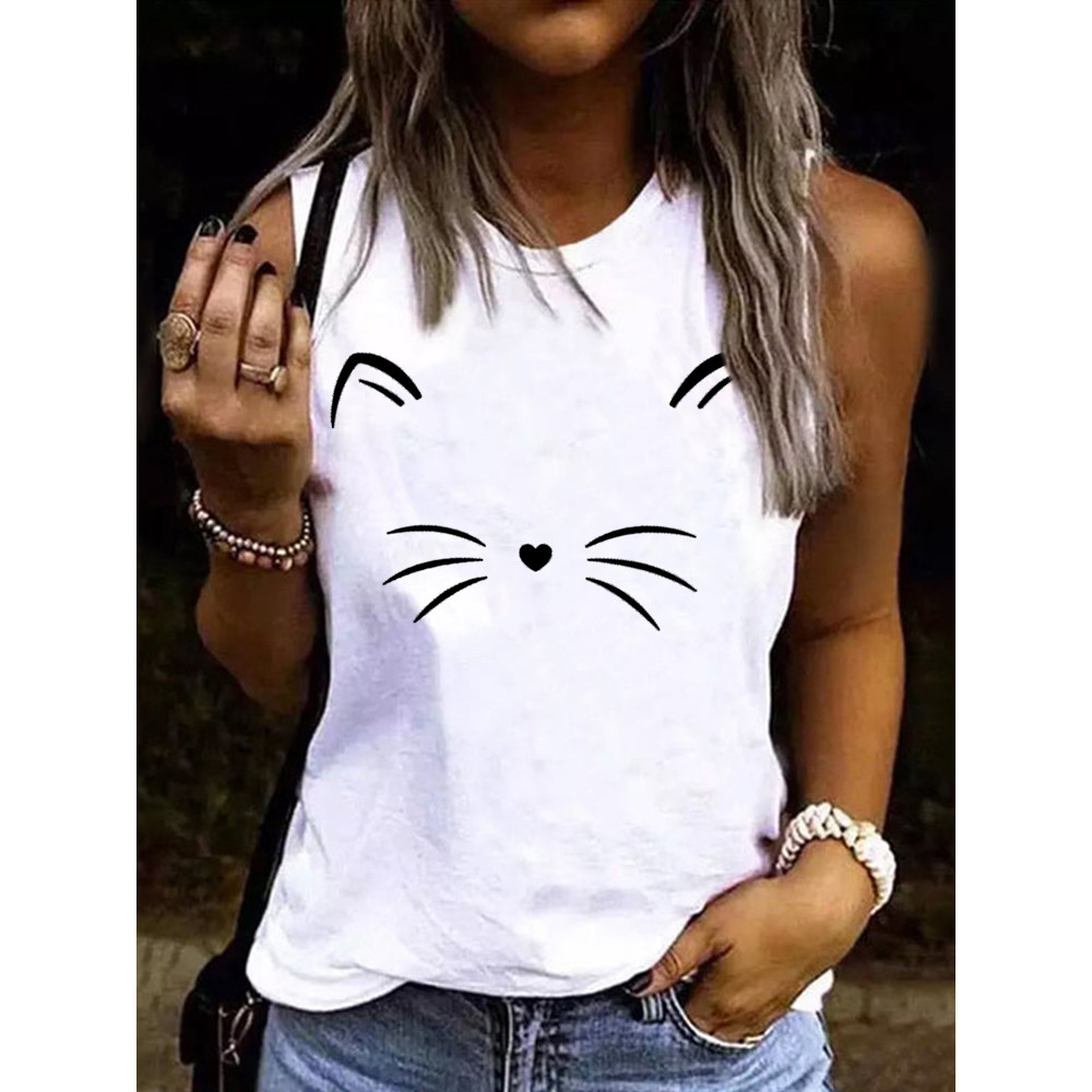 Lovely Cat Face Print Tank Top