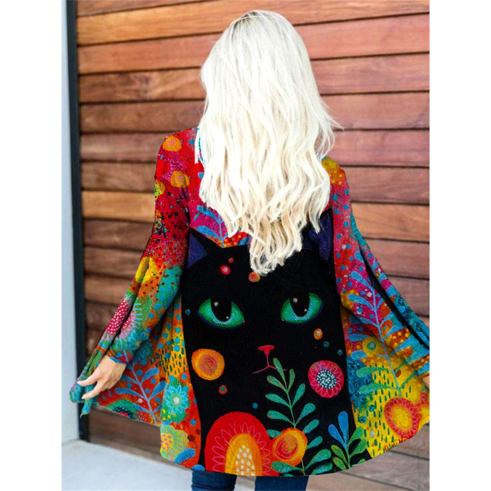 Lovely Cat Floral Art Cardigan