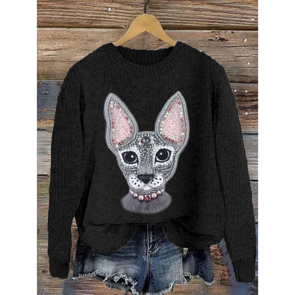 Lovely Cat  Jewelry Art Cozy Knit Sweater