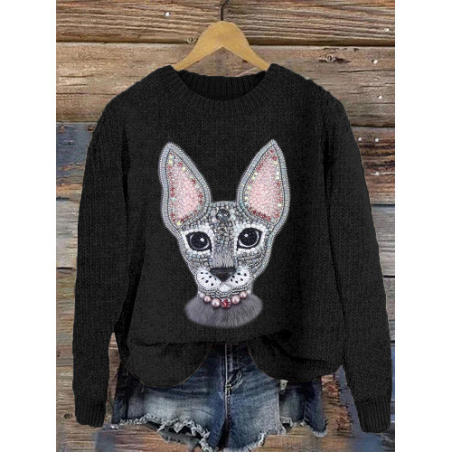 Lovely Cat  Jewelry Art Cozy Knit Sweater