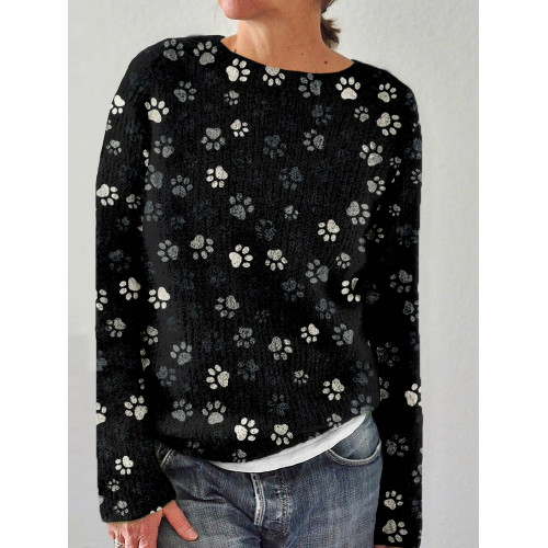 Lovely Cat Paws Graphic Crew Neck Cozy Sweater