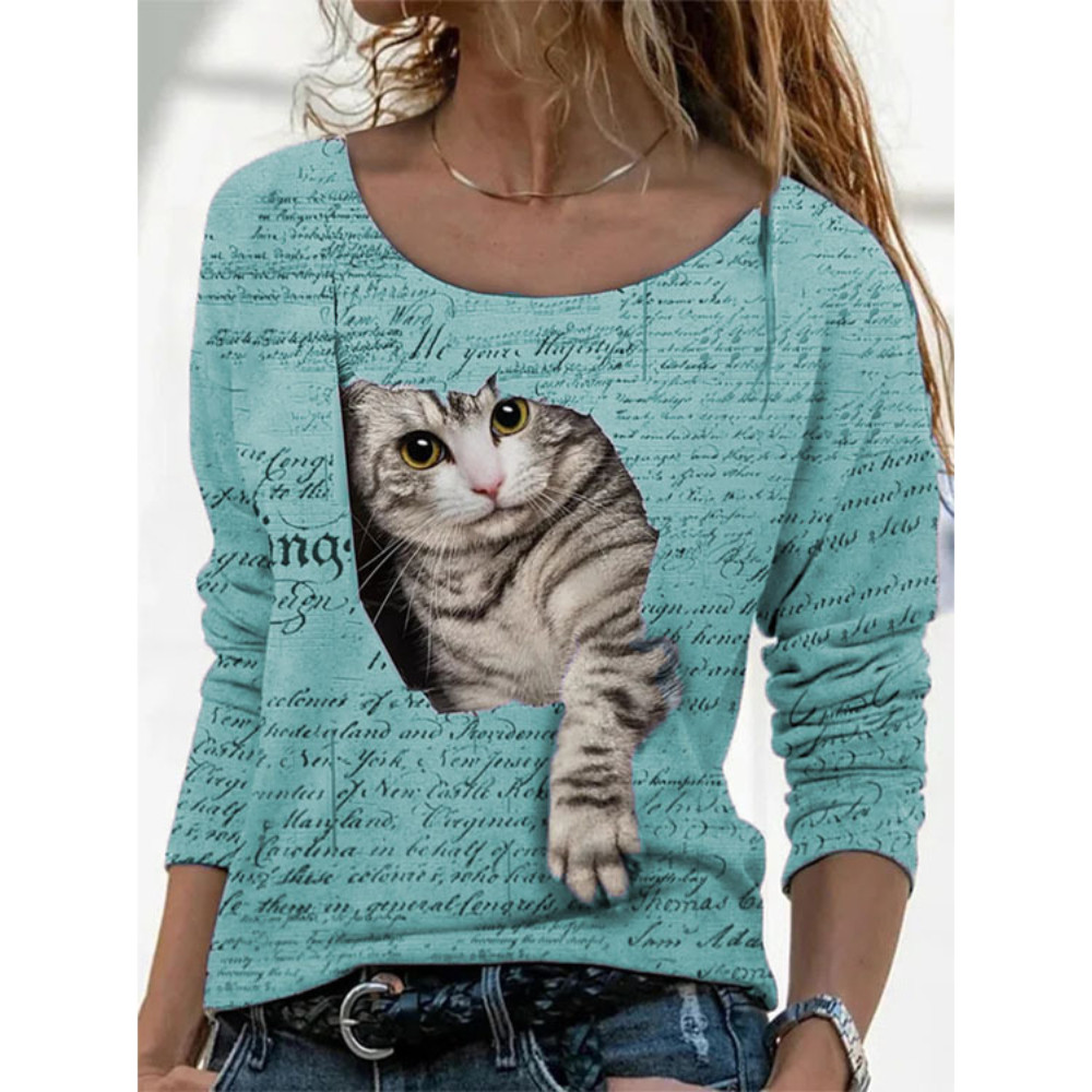 Lovely Cat Peeking Print T Shirt