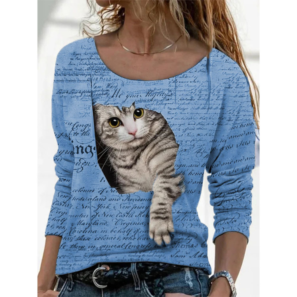 Lovely Cat Peeking Print T Shirt