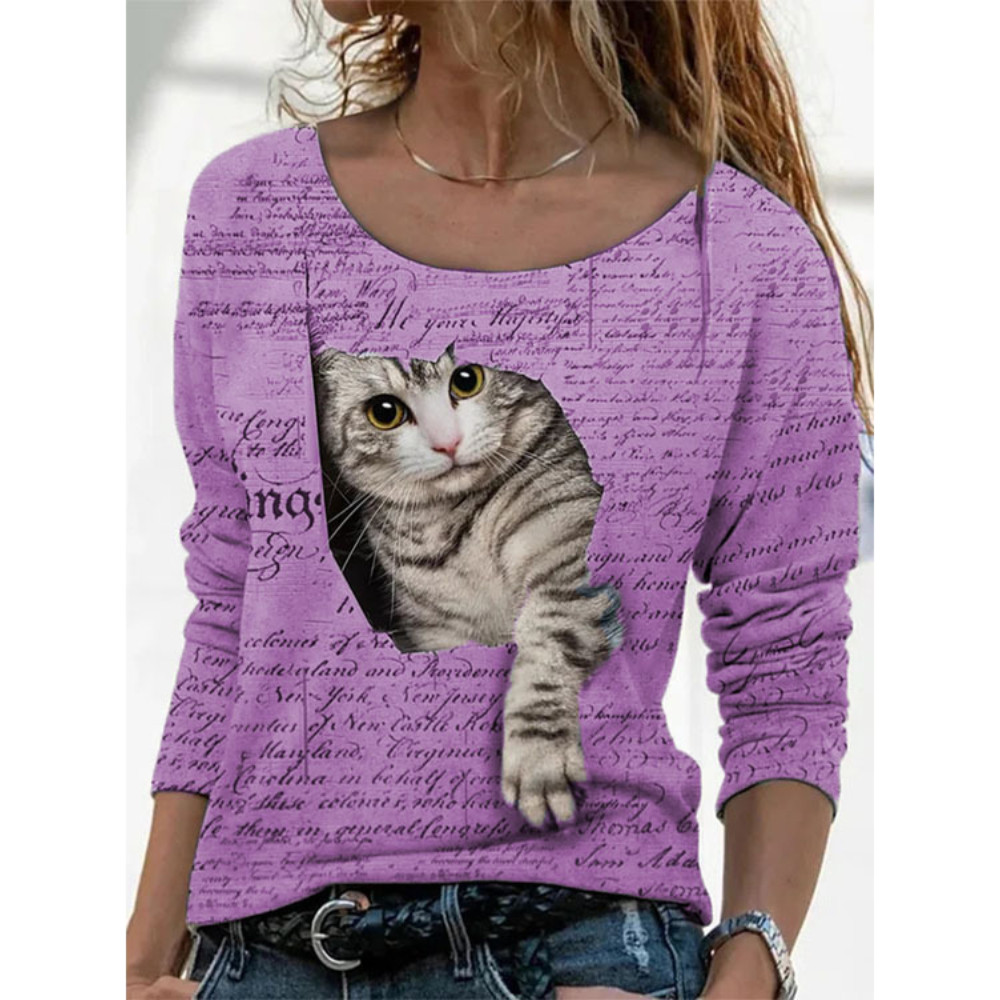 Lovely Cat Peeking Print T Shirt