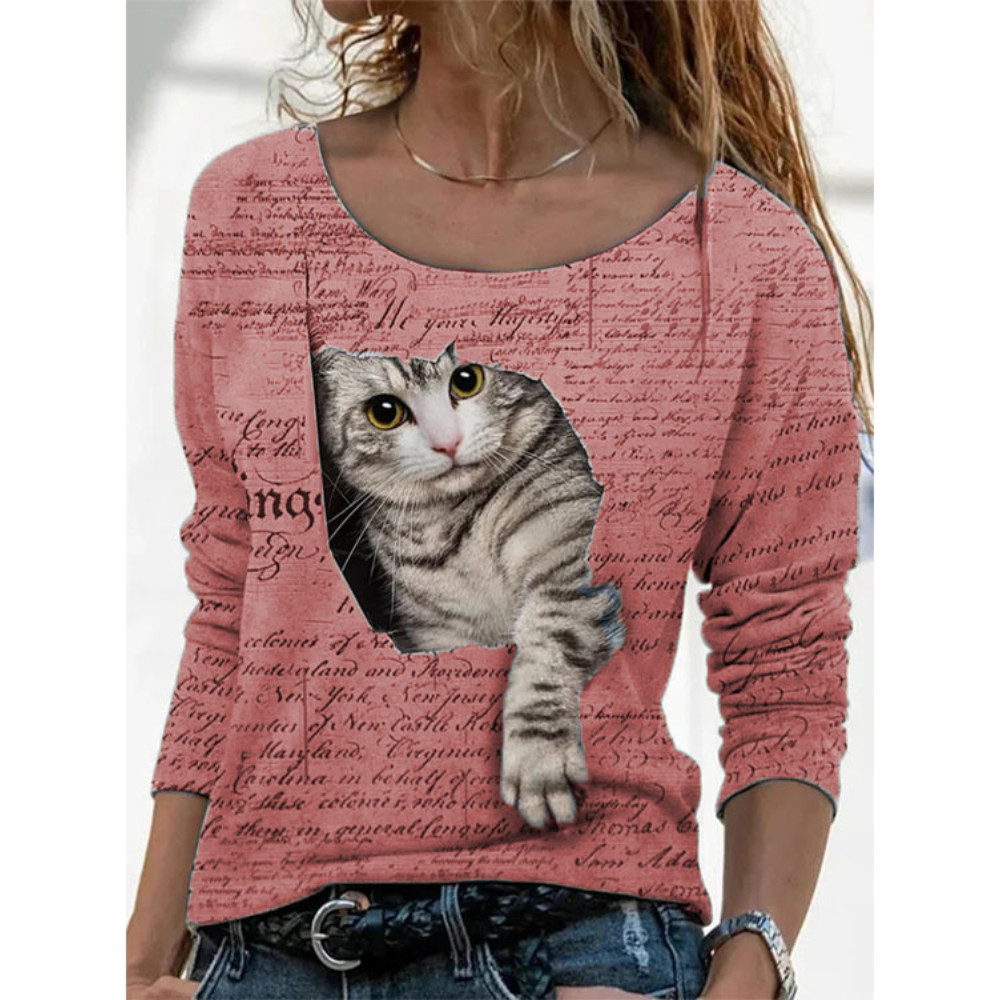 Lovely Cat Peeking Print T Shirt