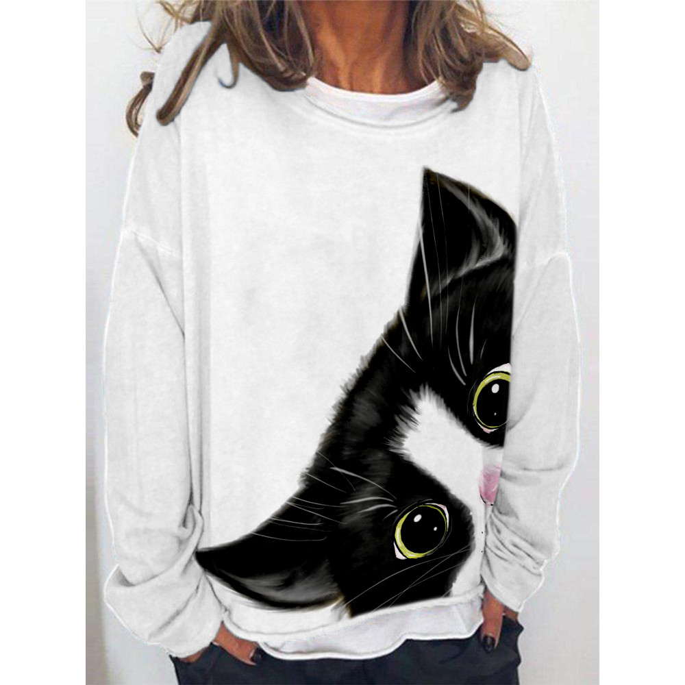Lovely Cat Print Oversized Comfy Sweatshirt