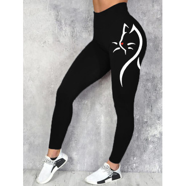 Lovely Cat Silhouette Line Art Leggings
