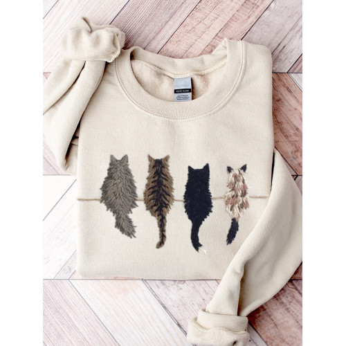 Lovely Cats Back View Embroidery Art Comfy Sweatshirt
