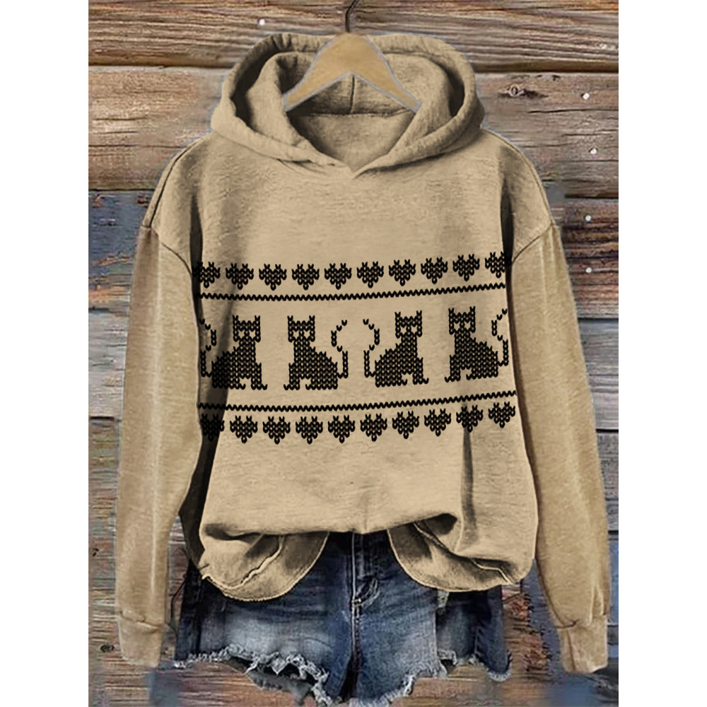 Lovely Cats Knit Art Cozy Hoodie