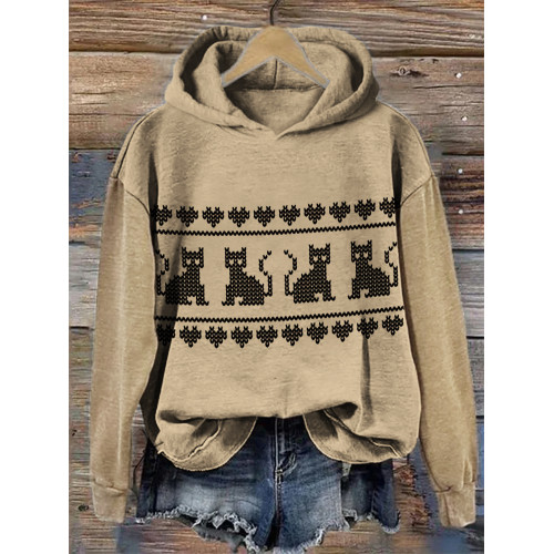 Lovely Cats Knit Art Cozy Hoodie