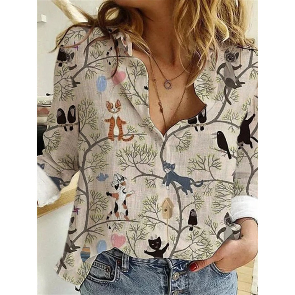 Lovely Cats Pattern Comfy Blouse