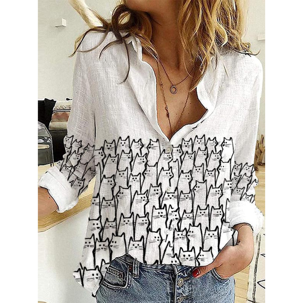 Lovely Cats Print Casual Blouse