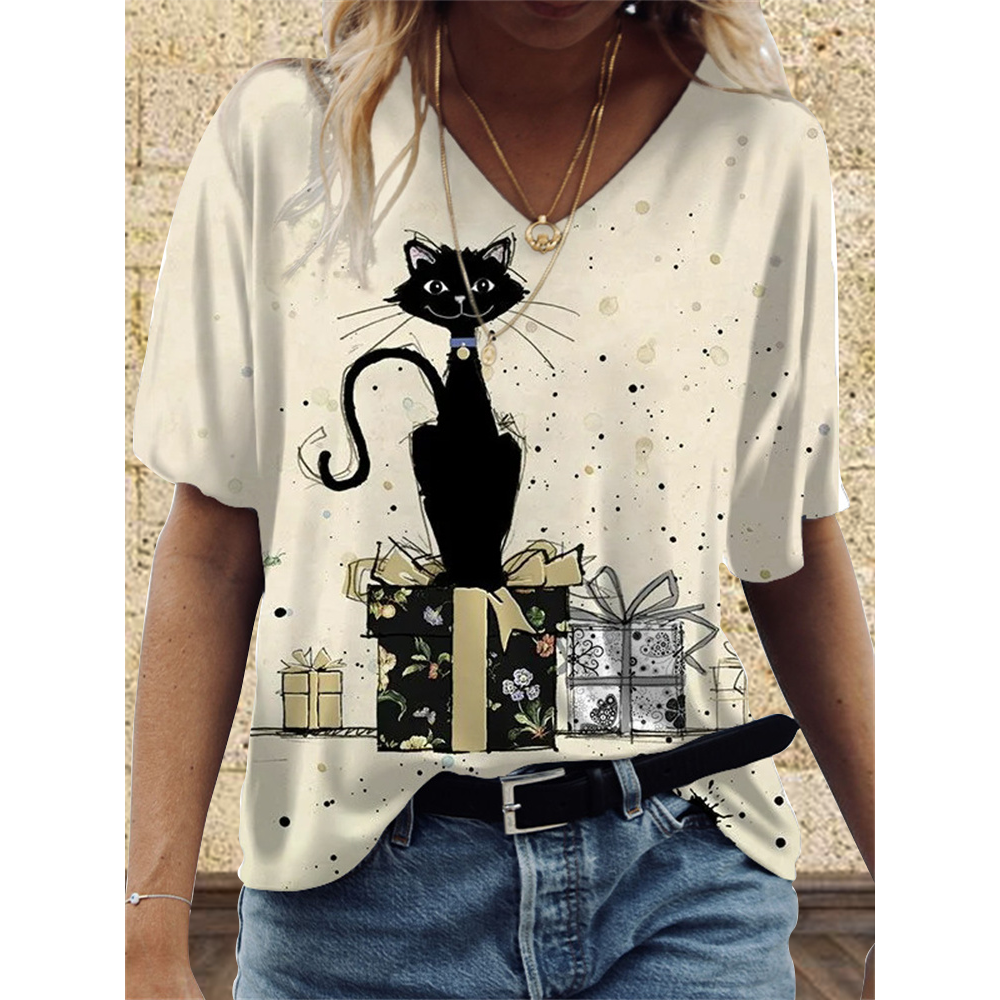 Lovely Cats Print Comfy T Shirt