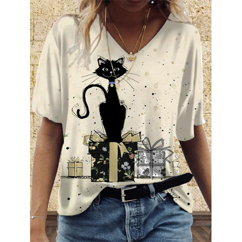 Lovely Cats Print Comfy T Shirt