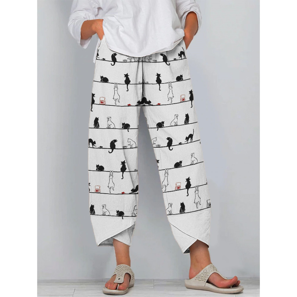 Lovely Cats Striped Cropped Casual Pants