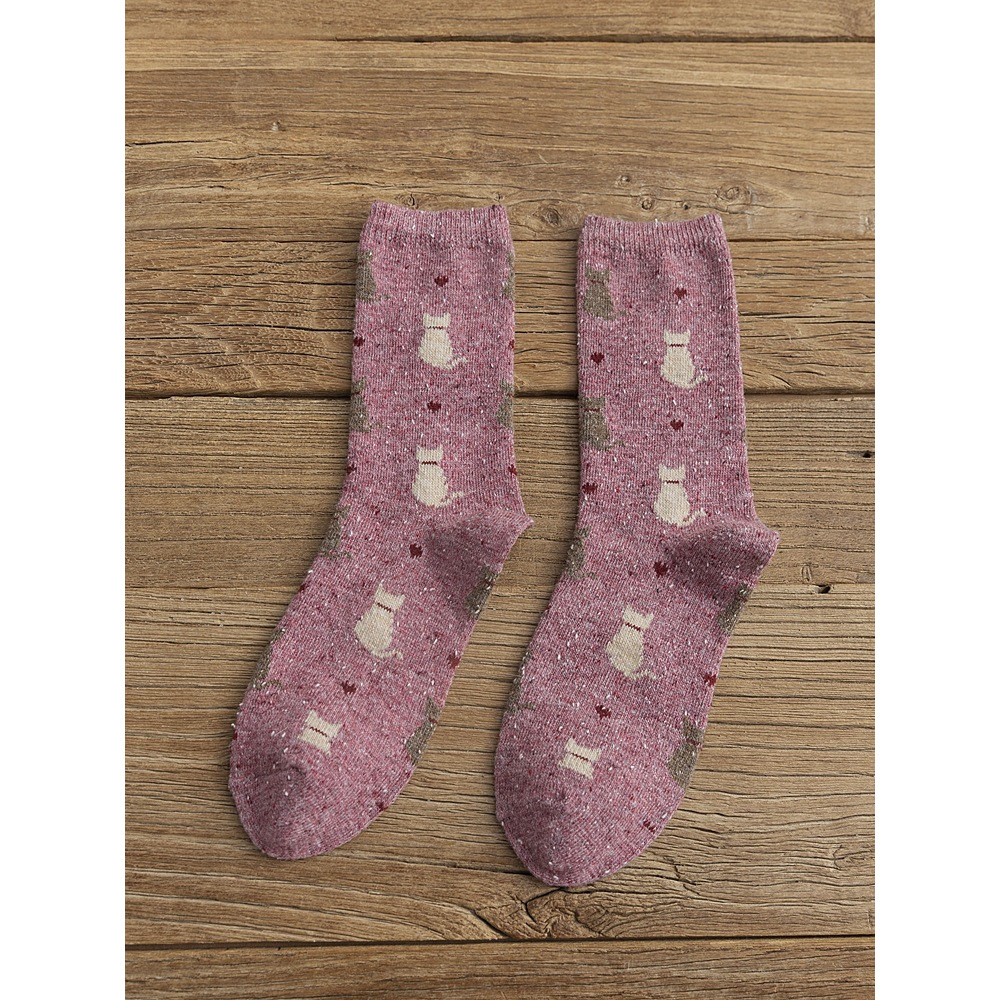 Lovely Cats & Heart Pattern Comfy Knit Socks