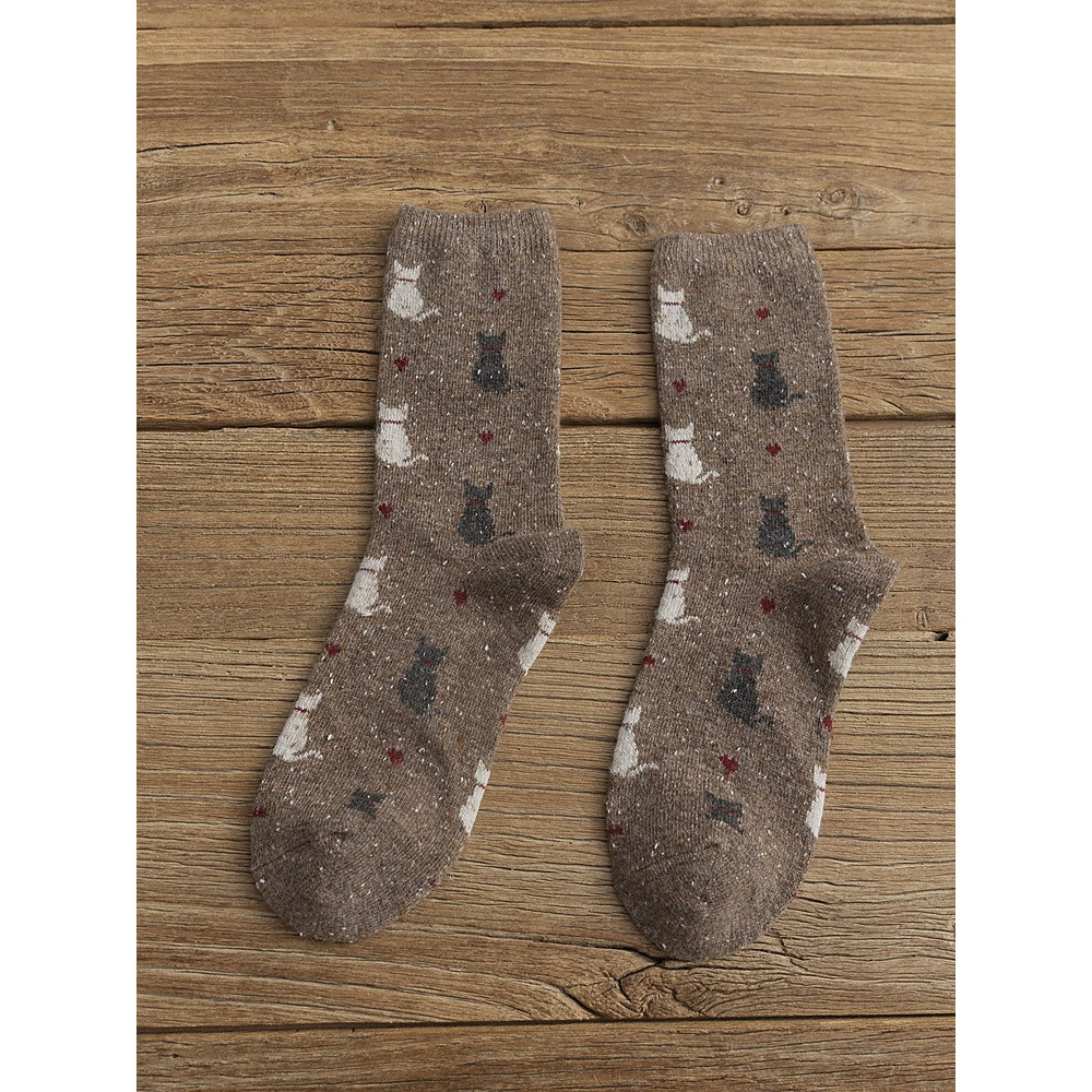 Lovely Cats & Heart Pattern Comfy Knit Socks