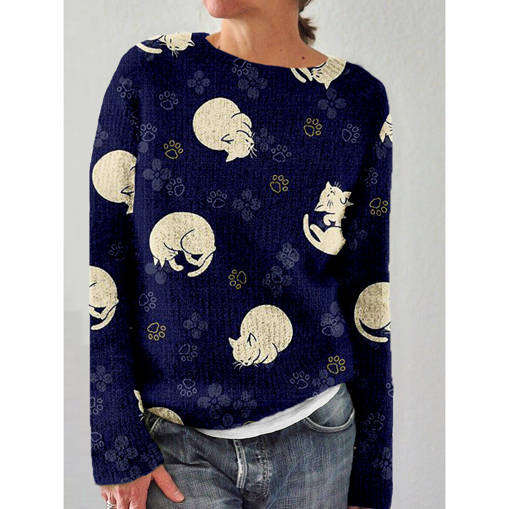 Lovely Cats & Paws Graphic Cozy Sweater