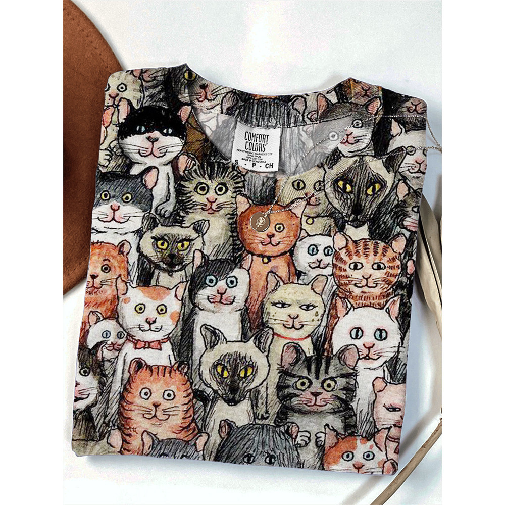 Lovely Crowded Cats Art Comfy T Shirt