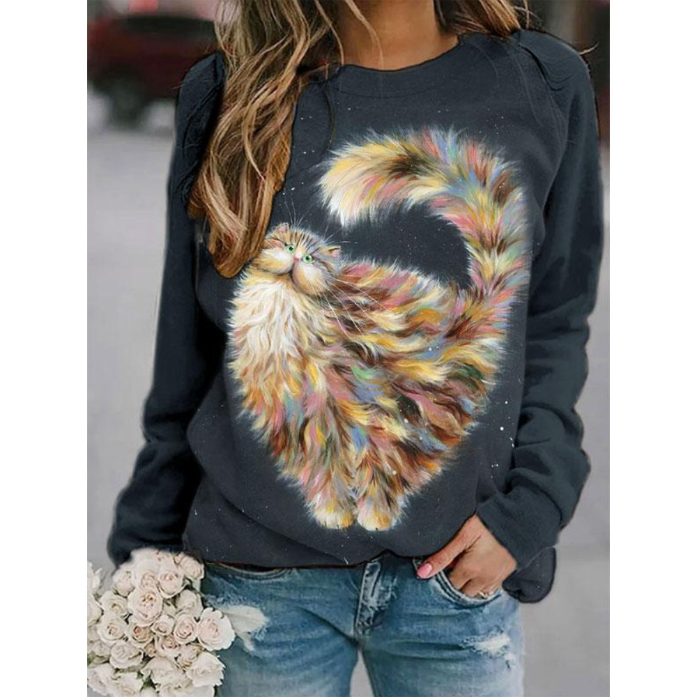 Lovely Furry Cat Print Sweatshirt