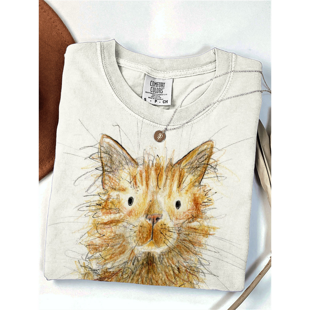 Lovely Fuzzy Cat Art Comfy T Shirt