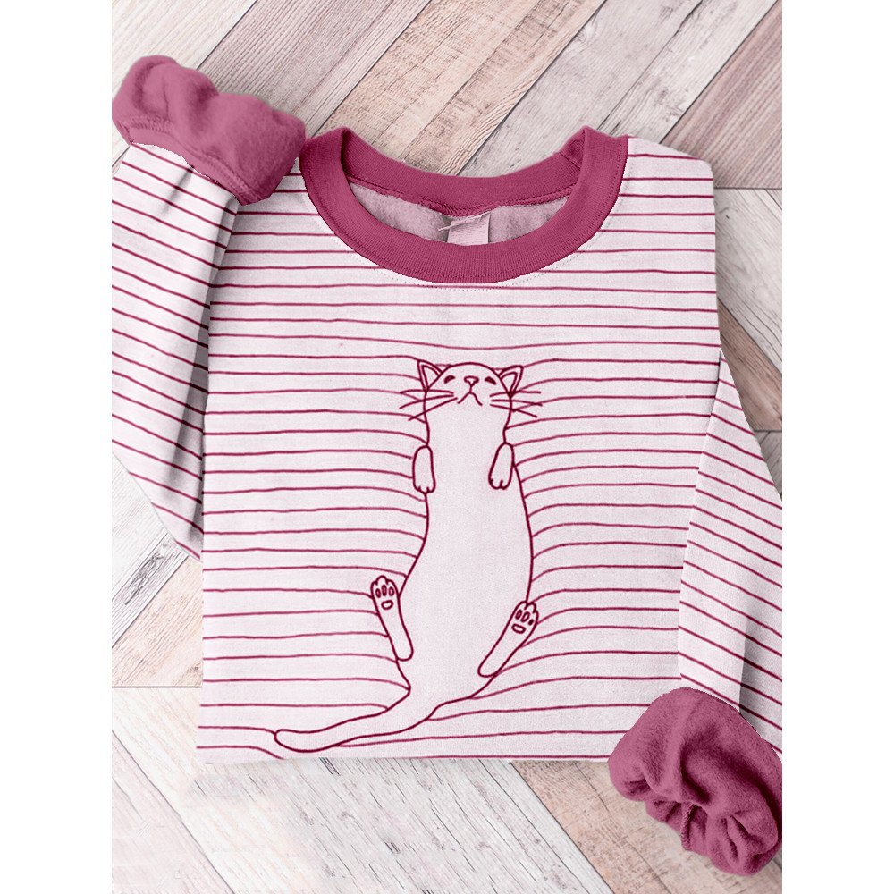 Lovely Line Cat Art Contrast Cozy Sweatshirt