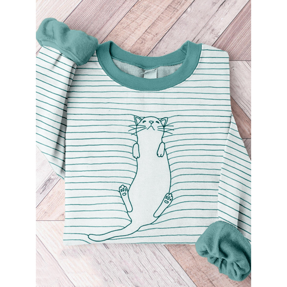 Lovely Line Cat Art Contrast Cozy Sweatshirt