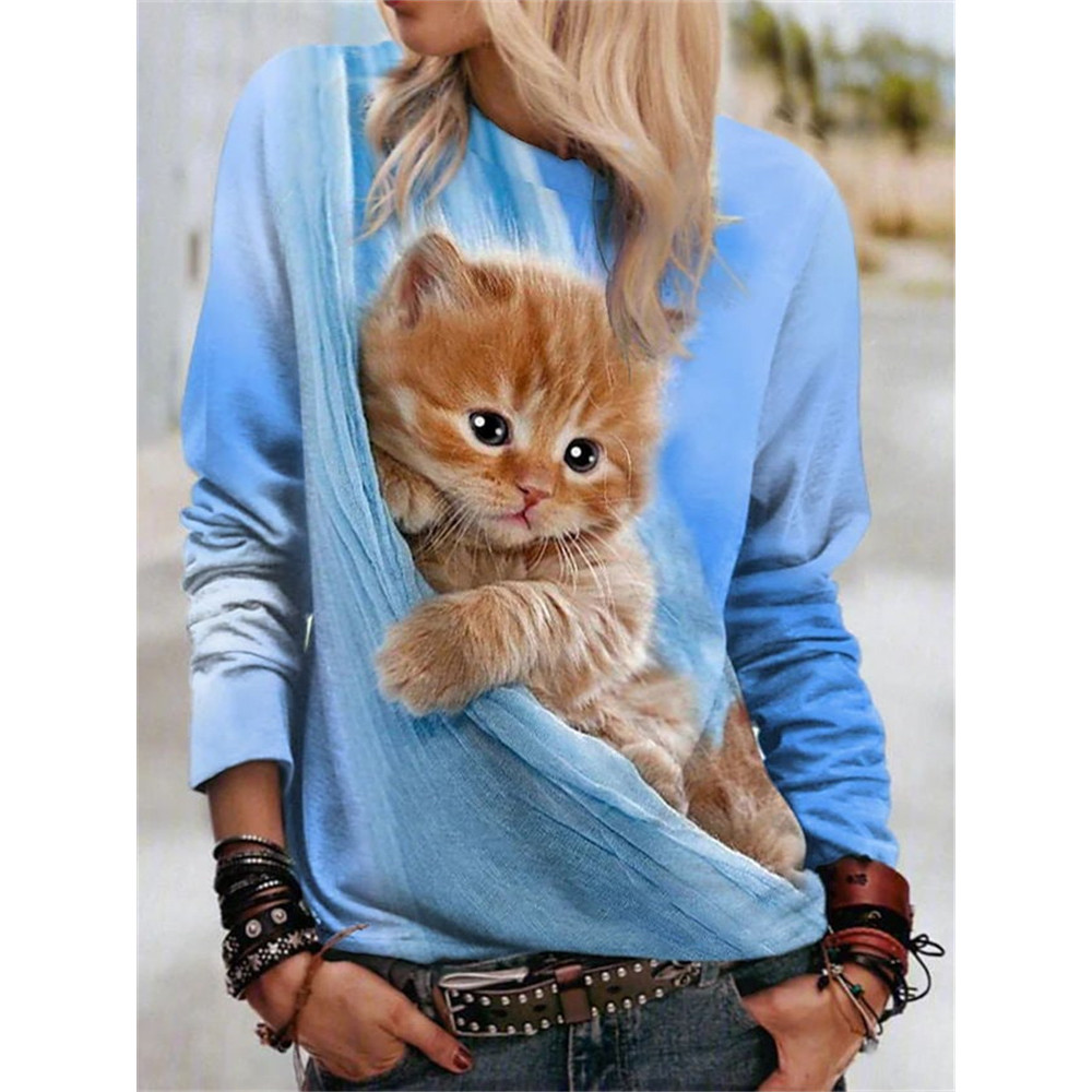 Lovely Orange Cat Baby Print Casual T Shirt